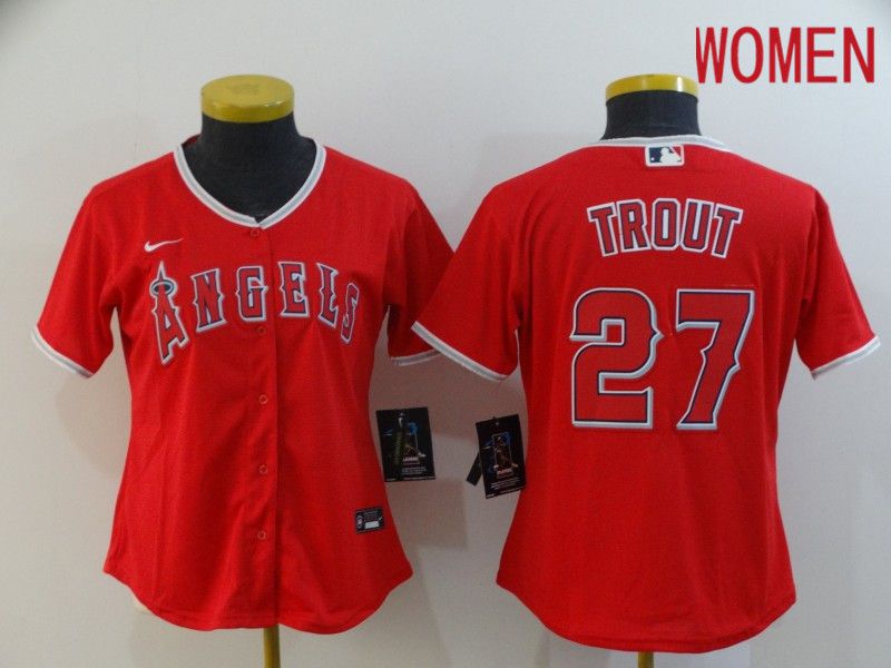 Women Los Angeles Angels 27 Trout Red Nike Game MLB Jerseys
